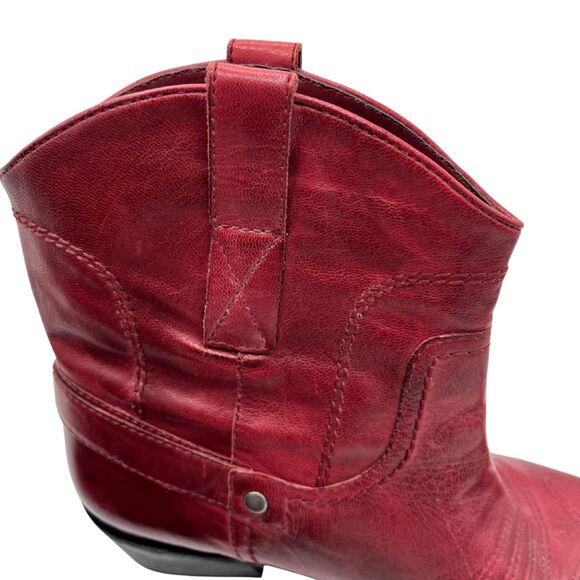 These Franco Sarto boots just made it to the shop. Size 6  Franco Sarto Red Leather Cowboy Boots Womens 6.5 M Western Buckle Ankle Bootie